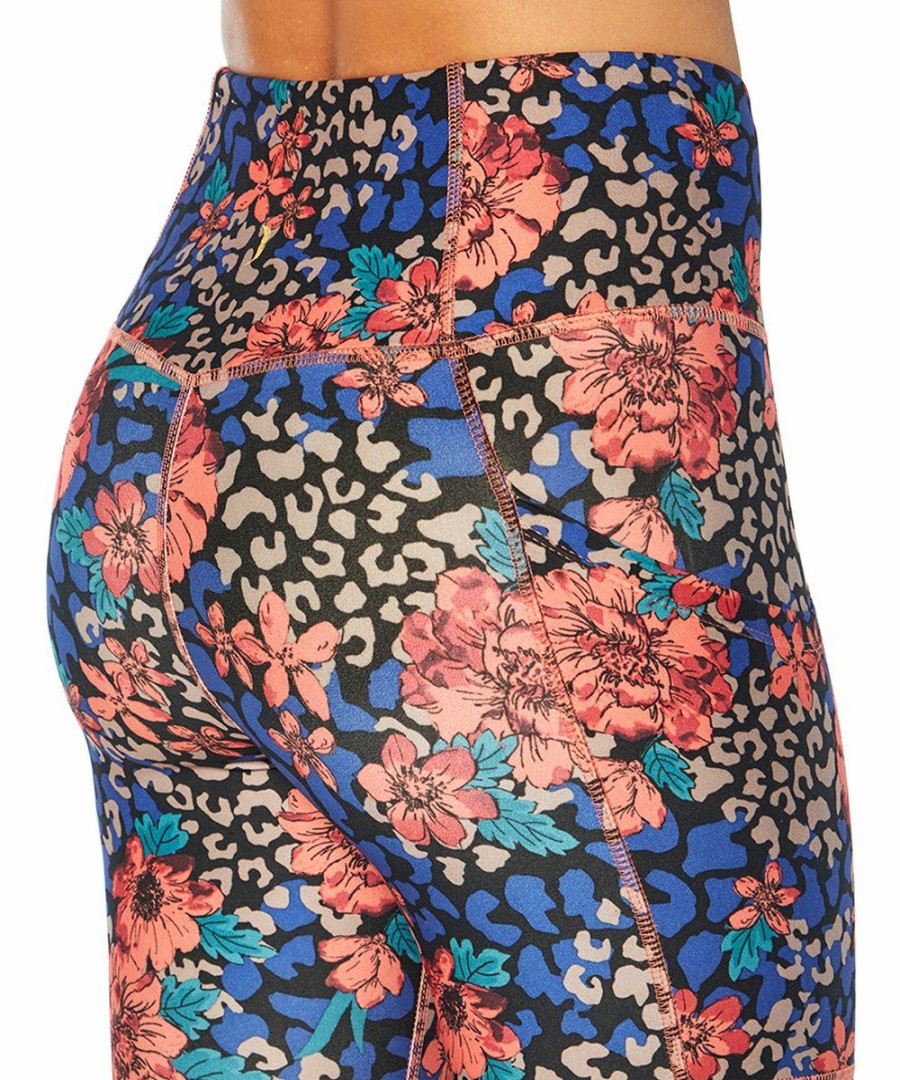 Women * | Outlet Jessica Simpson Coral & Blue Floral Leopard Tummy-Control Pocket 22" Leggings Women