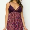 Women * | Coupon Jessica Simpson Burgundy Floral Mesh-Skirt Babydoll For Women