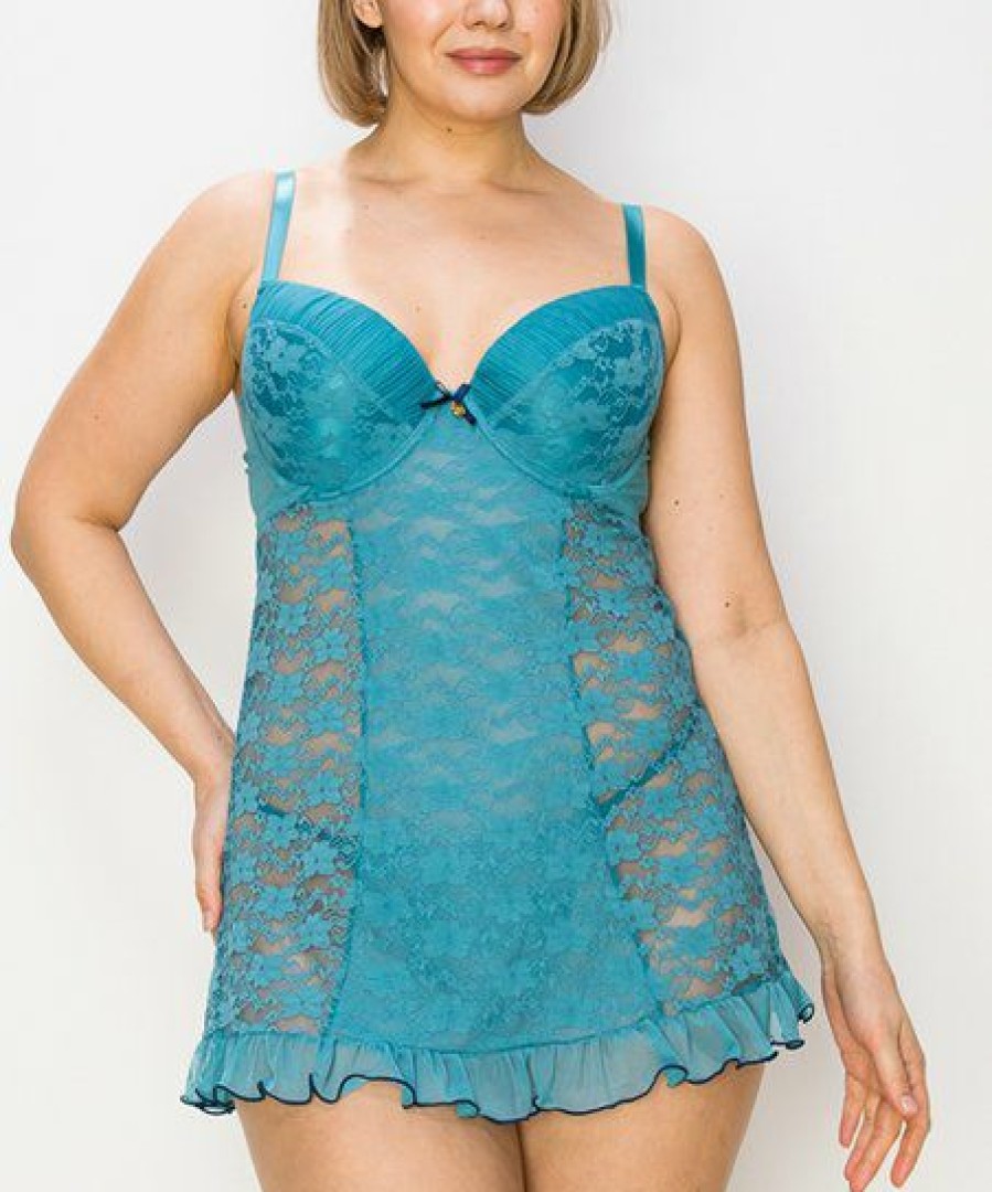 Women * | Flash Sale Jessica Simpson Blue Lace-Accent Babydoll For Women