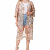 Women * | Best Sale Jessica Simpson Champagne Paisley Sheer Three-Quarter Sleeve Duster Kimono Plus For Women