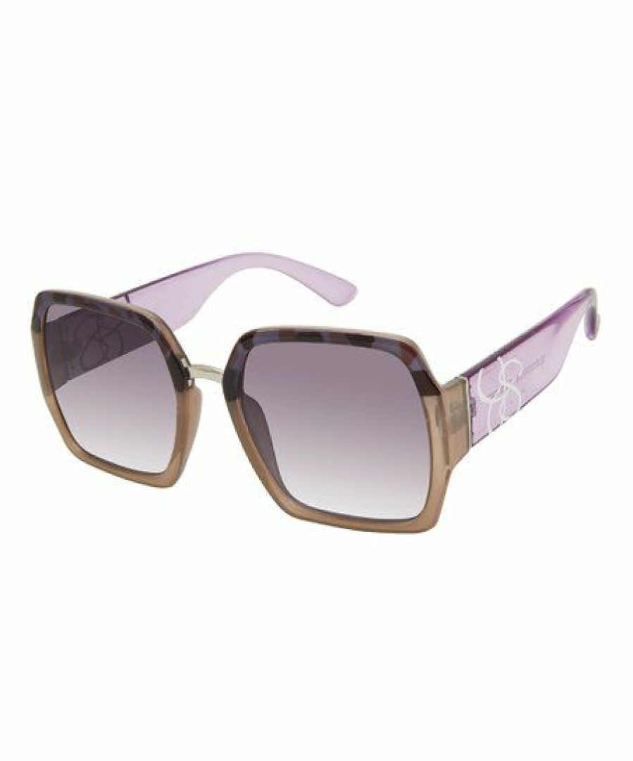 Women * | Hot Sale Jessica Simpson Purple Tortoise & Beige Square Sunglasses For Women