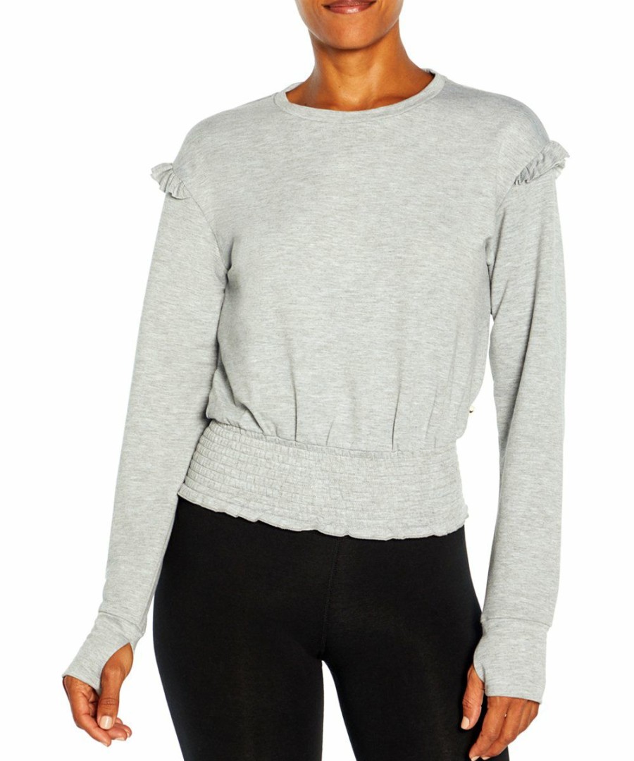 Women * | Cheapest Jessica Simpson Light Heather Gray Eloise Ruffle Crewneck Top Women