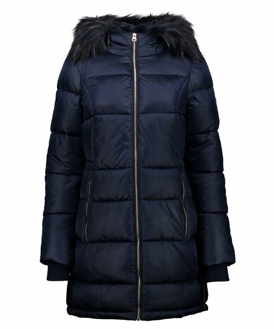 Women * | Outlet Jessica Simpson Dark Blue Faux Fur-Trim Long Puffer Coat Women & Plus