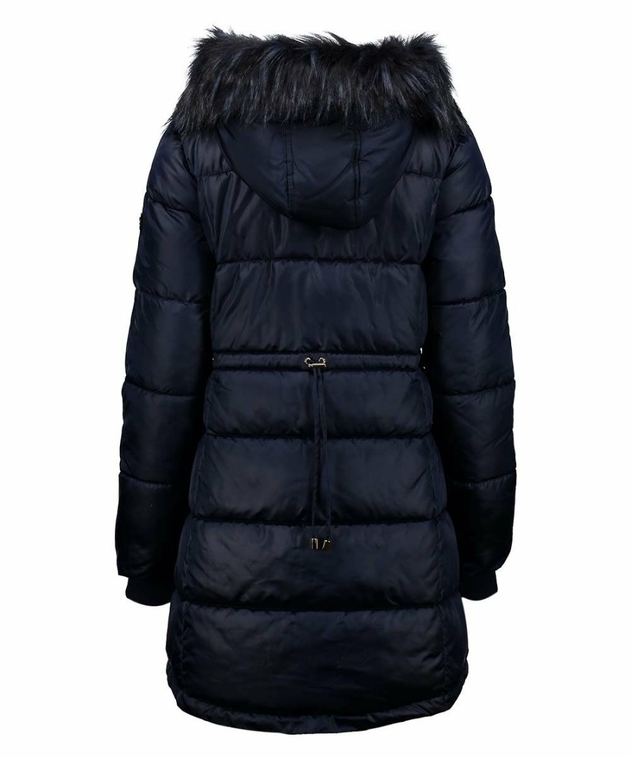 Women * | Outlet Jessica Simpson Dark Blue Faux Fur-Trim Long Puffer Coat Women & Plus