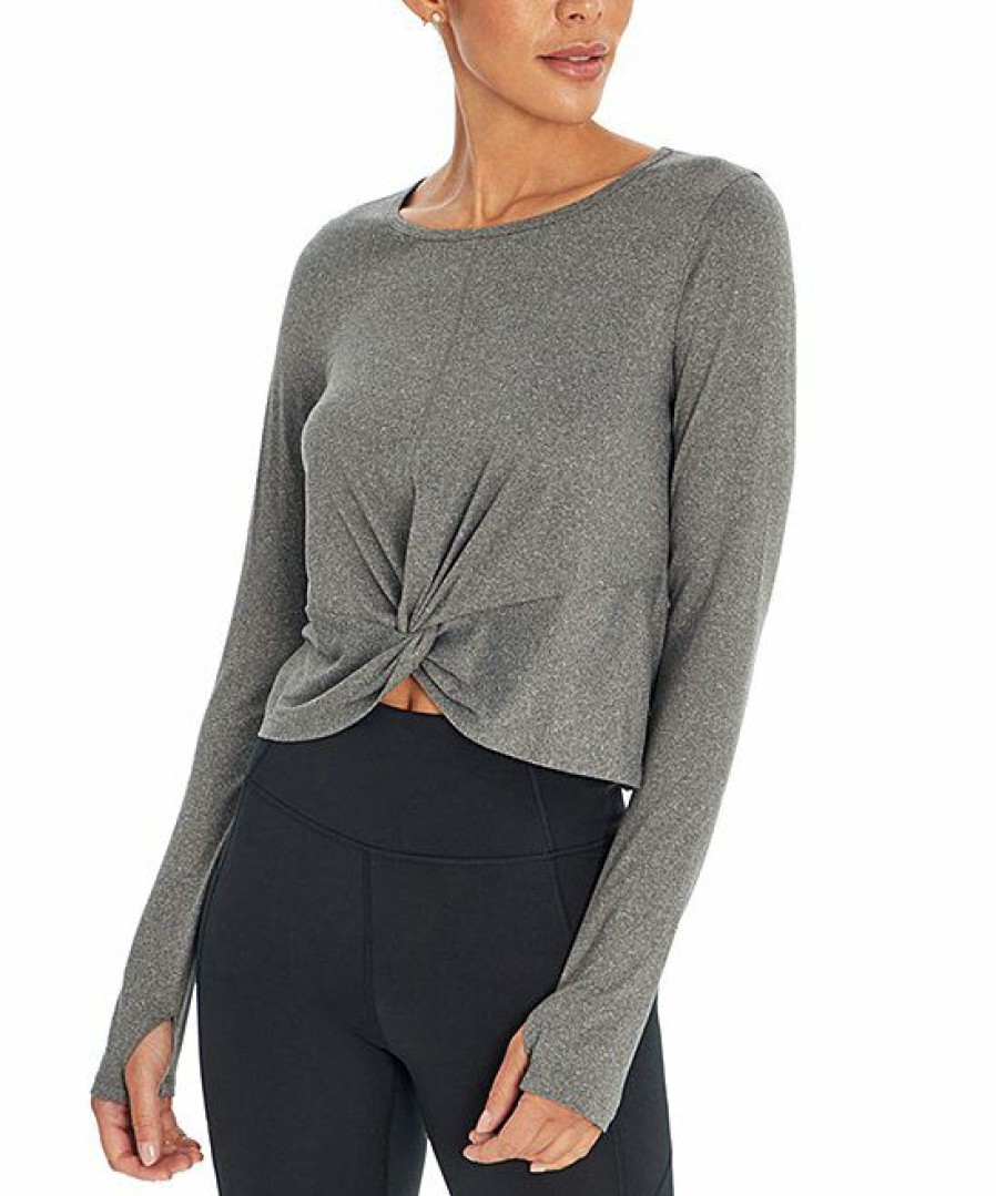 Women * | Flash Sale Jessica Simpson Heather Charcoal Margot Twist-Front Long-Sleeve Tee Women