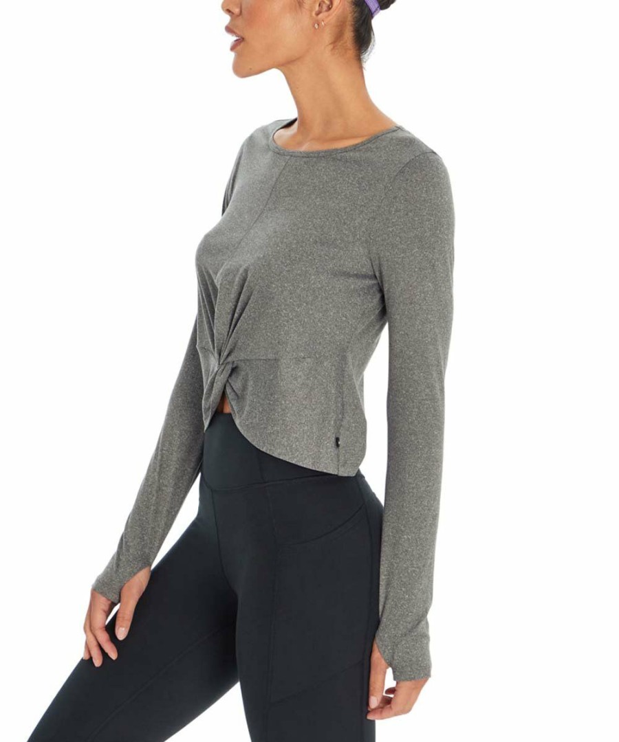 Women * | Flash Sale Jessica Simpson Heather Charcoal Margot Twist-Front Long-Sleeve Tee Women