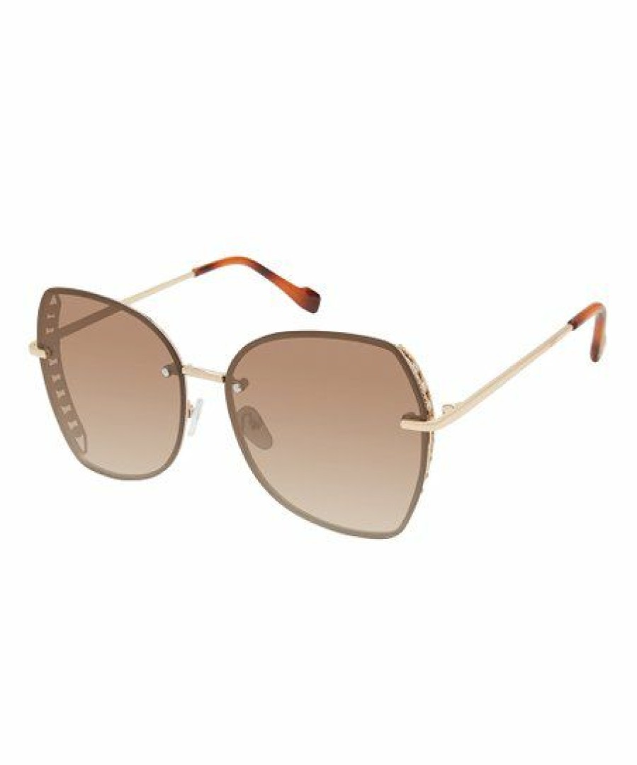 Women * | New Jessica Simpson Goldtone & Tortoise Scroll Oversize Sunglasses For Women