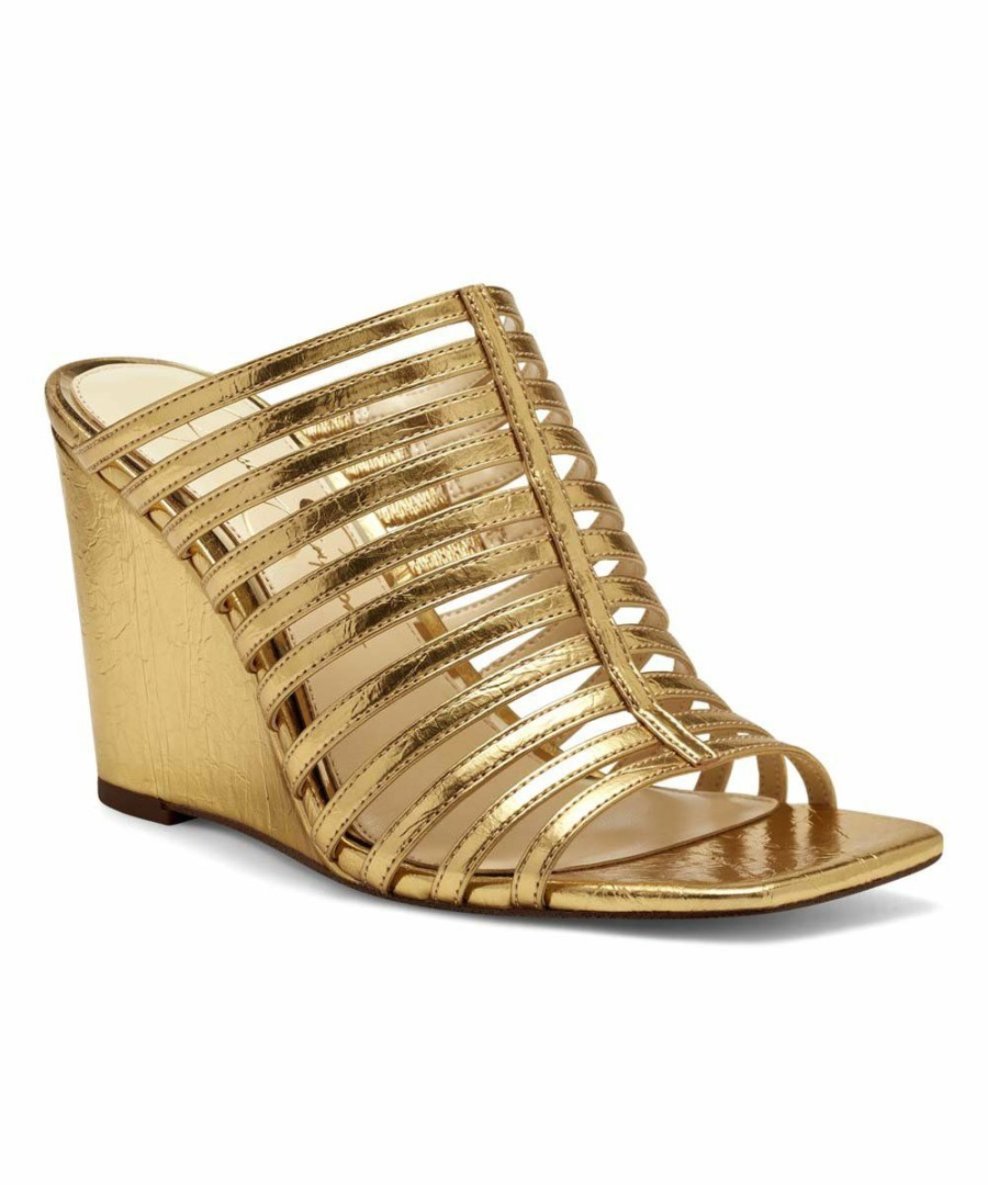 Women * | Coupon Jessica Simpson Gold Strappy Wedge Sandal Women