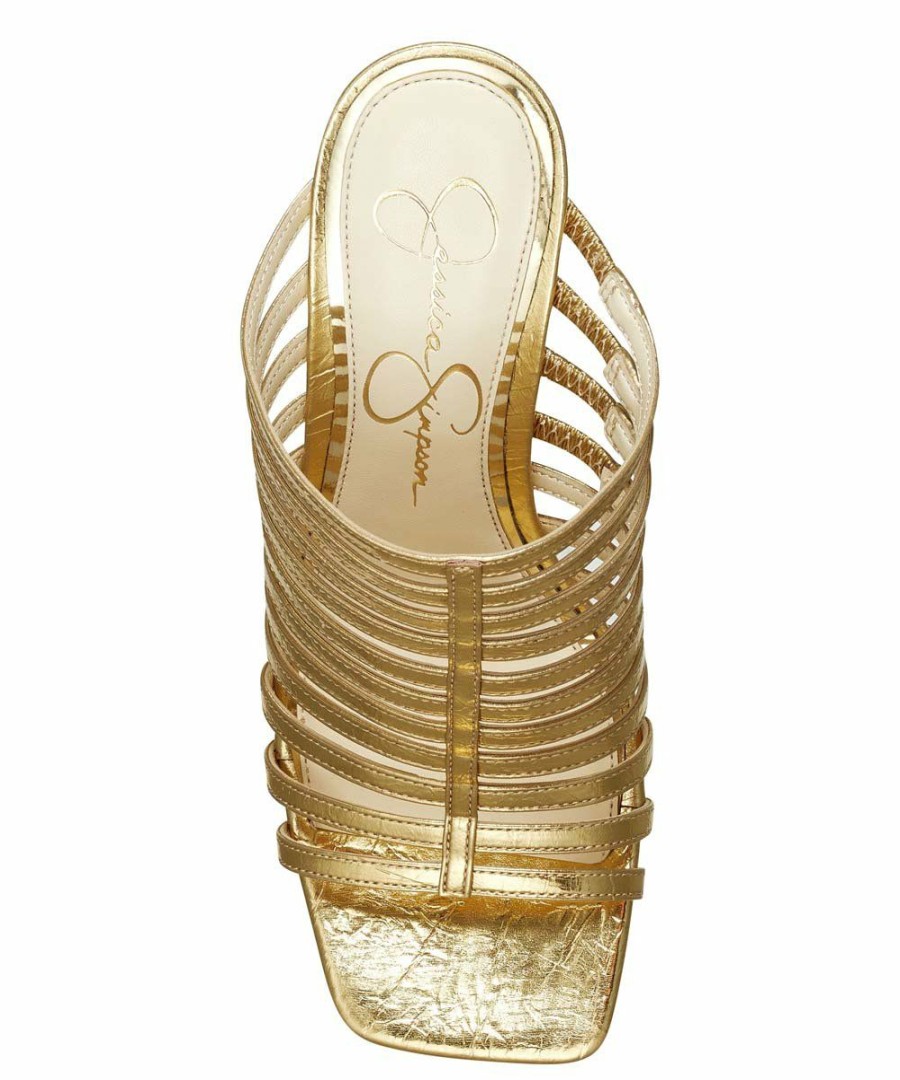 Women * | Coupon Jessica Simpson Gold Strappy Wedge Sandal Women