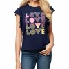 Women * | Budget Jessica Simpson Maritime Blue 'Love' Yara Flutter-Sleeve Tee Women