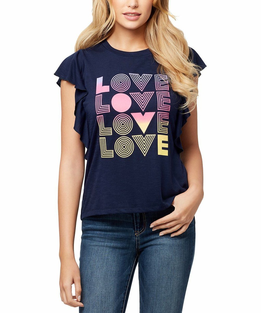 Women * | Budget Jessica Simpson Maritime Blue 'Love' Yara Flutter-Sleeve Tee Women