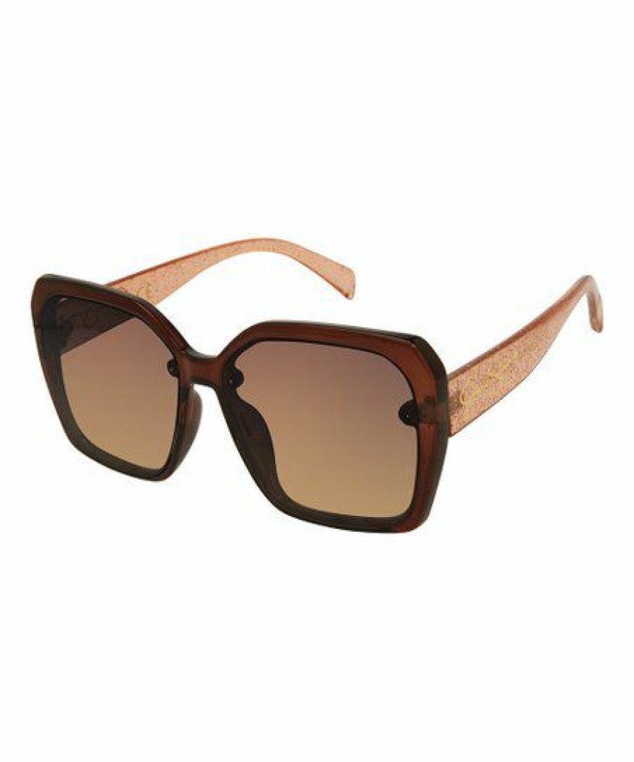 Women * | Brand New Jessica Simpson Brown Glitter & Amber Square Sunglasses For Women