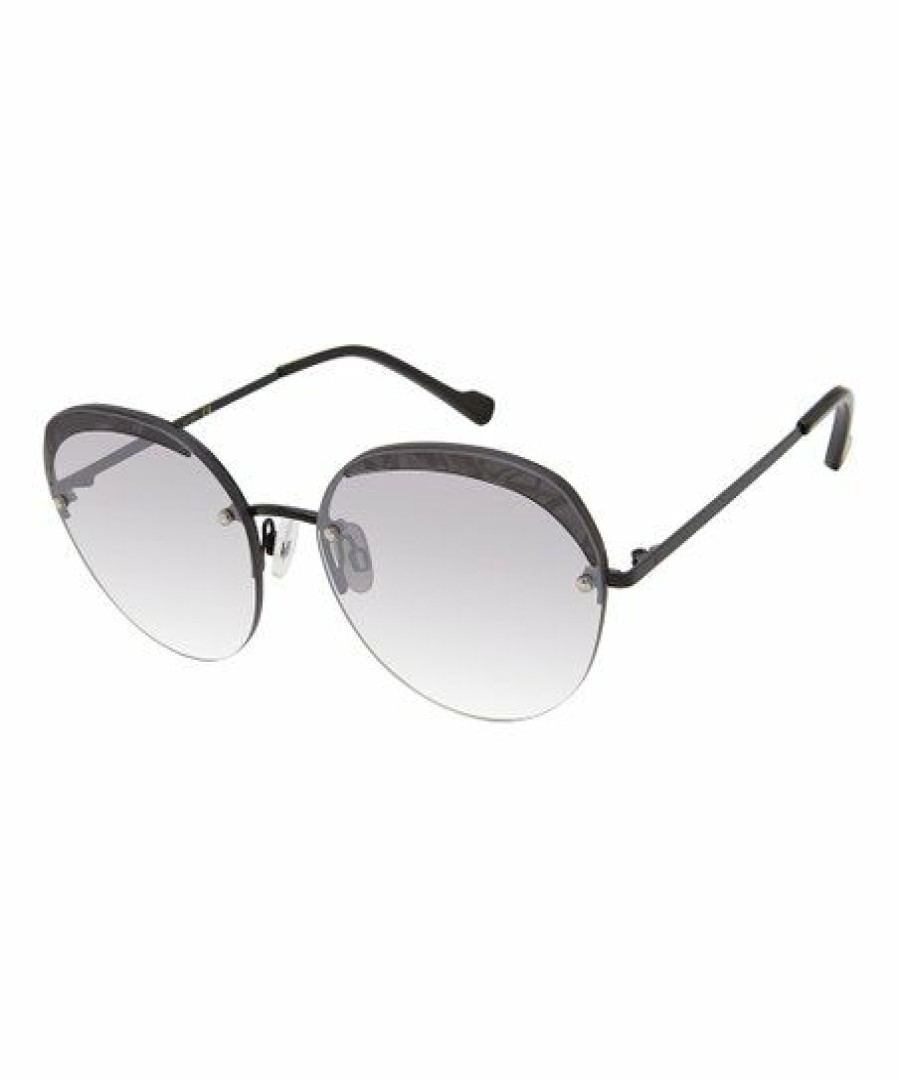 Women * | Wholesale Jessica Simpson Black & Gray Round Sunglasses For Women