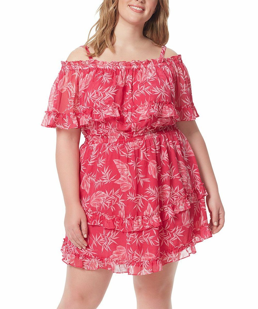 Women * | New Jessica Simpson Summer Bloom Cabaret Sheer Ruffle-Accent Off-Shoulder Dress Plus For Women