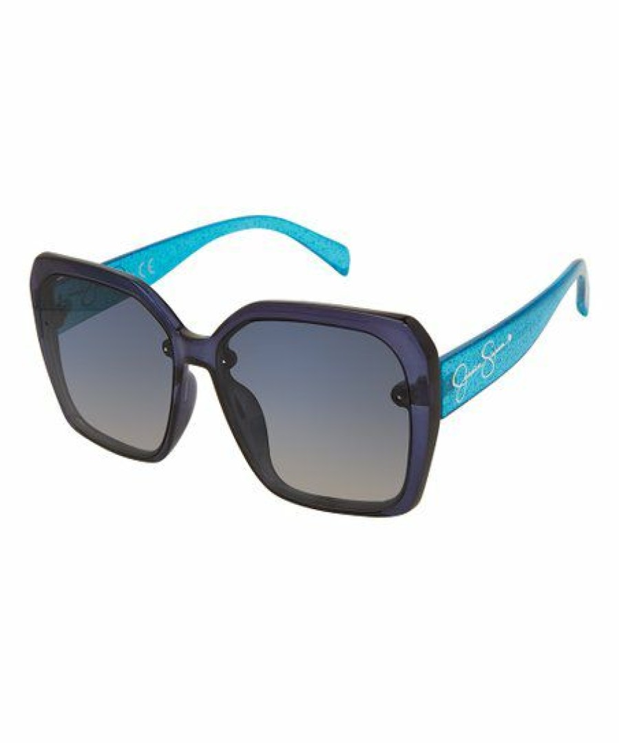 Women * | Hot Sale Jessica Simpson Blue Glitter & Blue Square Sunglasses For Women