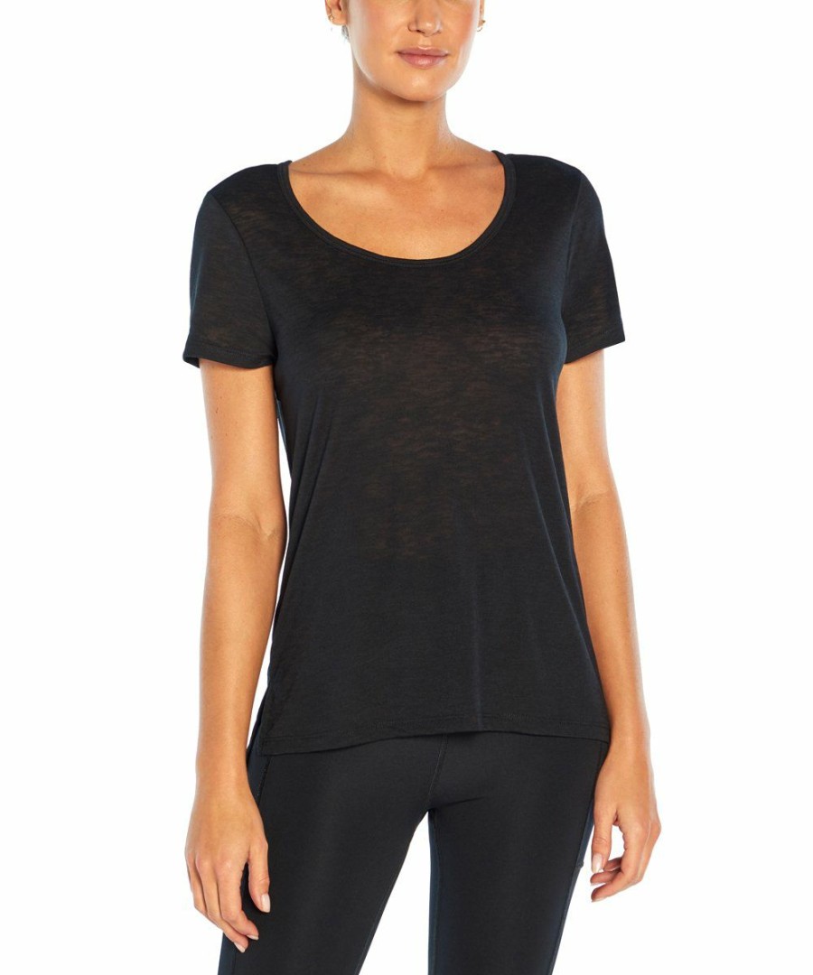 Women * | Buy Jessica Simpson Black Twist Cutout-Back Jamie Scoop Neck Tee Women