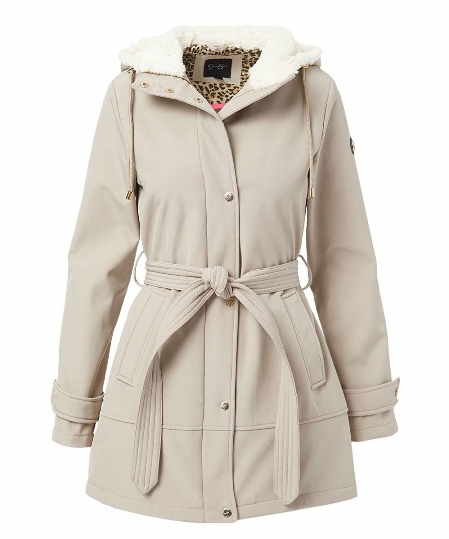 Women * | Hot Sale Jessica Simpson Tan Sherpa-Lined A-Line Anorak Women