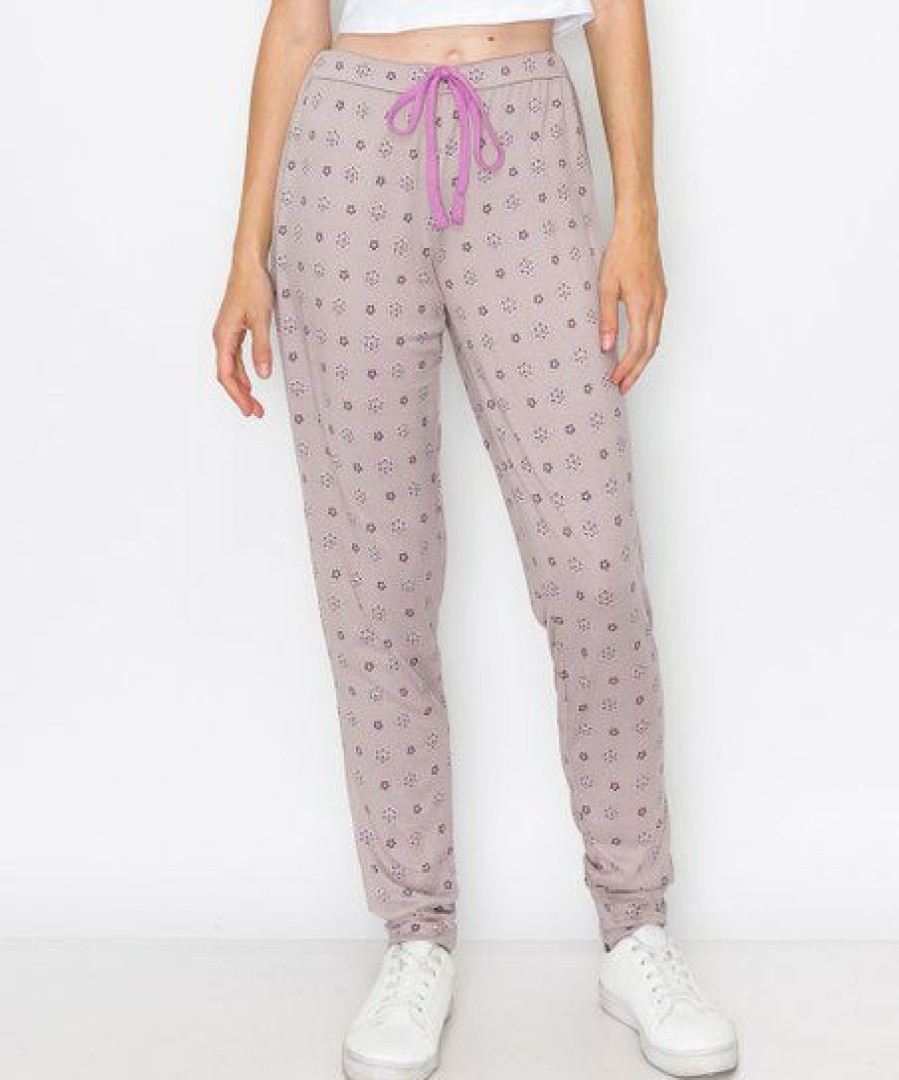 Women * | Wholesale Jessica Simpson Gull Gray Star Mandala Cuffed Pajama Pants Women