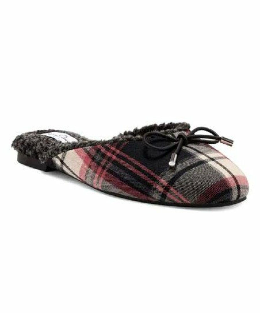 Women * | New Jessica Simpson Black & Red Plaid Fleece-Lined Mule Women