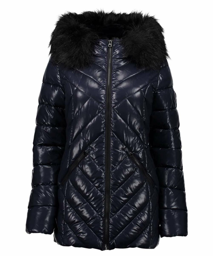 Women * | Best Reviews Of Jessica Simpson Navy Hooded Puffer Parka Women