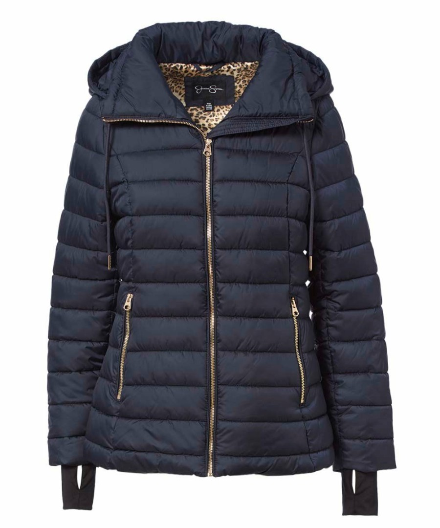 Women * | Budget Jessica Simpson Soft Blue Hooded Puffer Coat Women