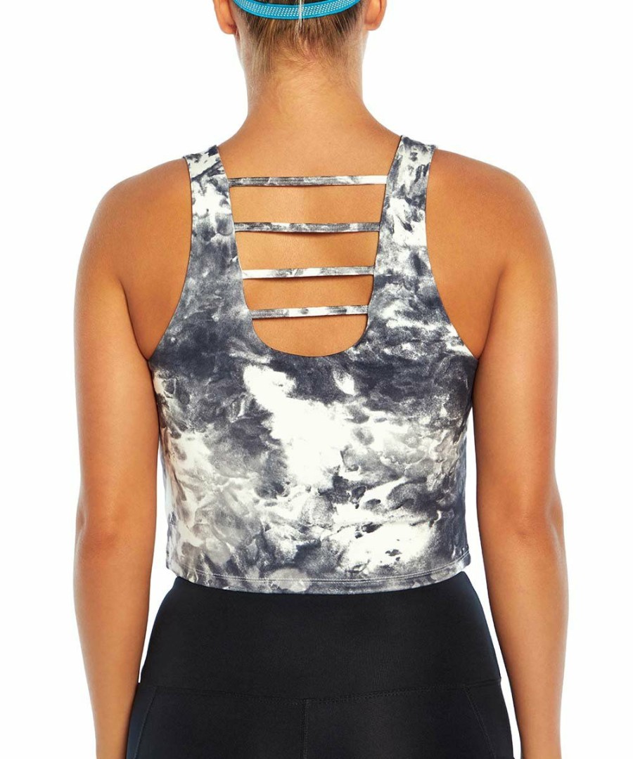 Women * | Budget Jessica Simpson Black & White Tie-Dye Dani Crop Tank Women