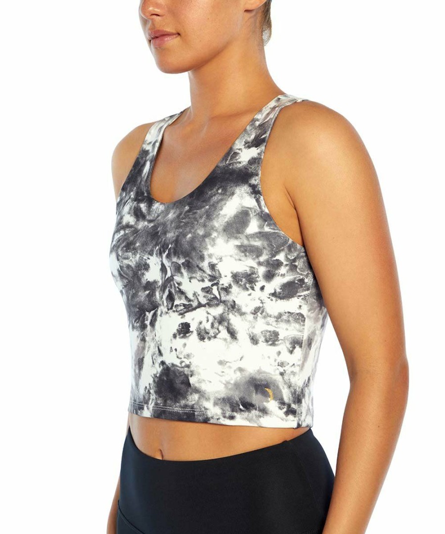 Women * | Budget Jessica Simpson Black & White Tie-Dye Dani Crop Tank Women