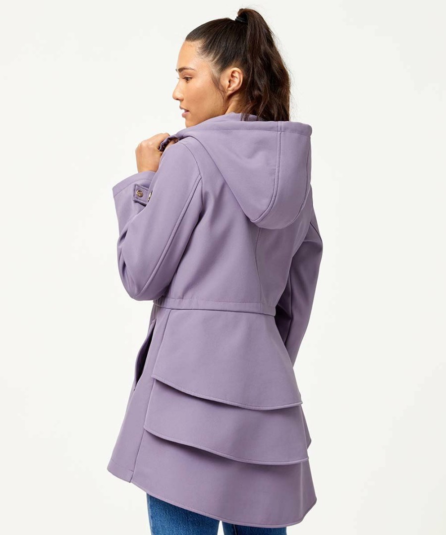 Women * | Flash Sale Jessica Simpson Lavender Hooded Ruffle-Back A-Line Anorak Women & Plus