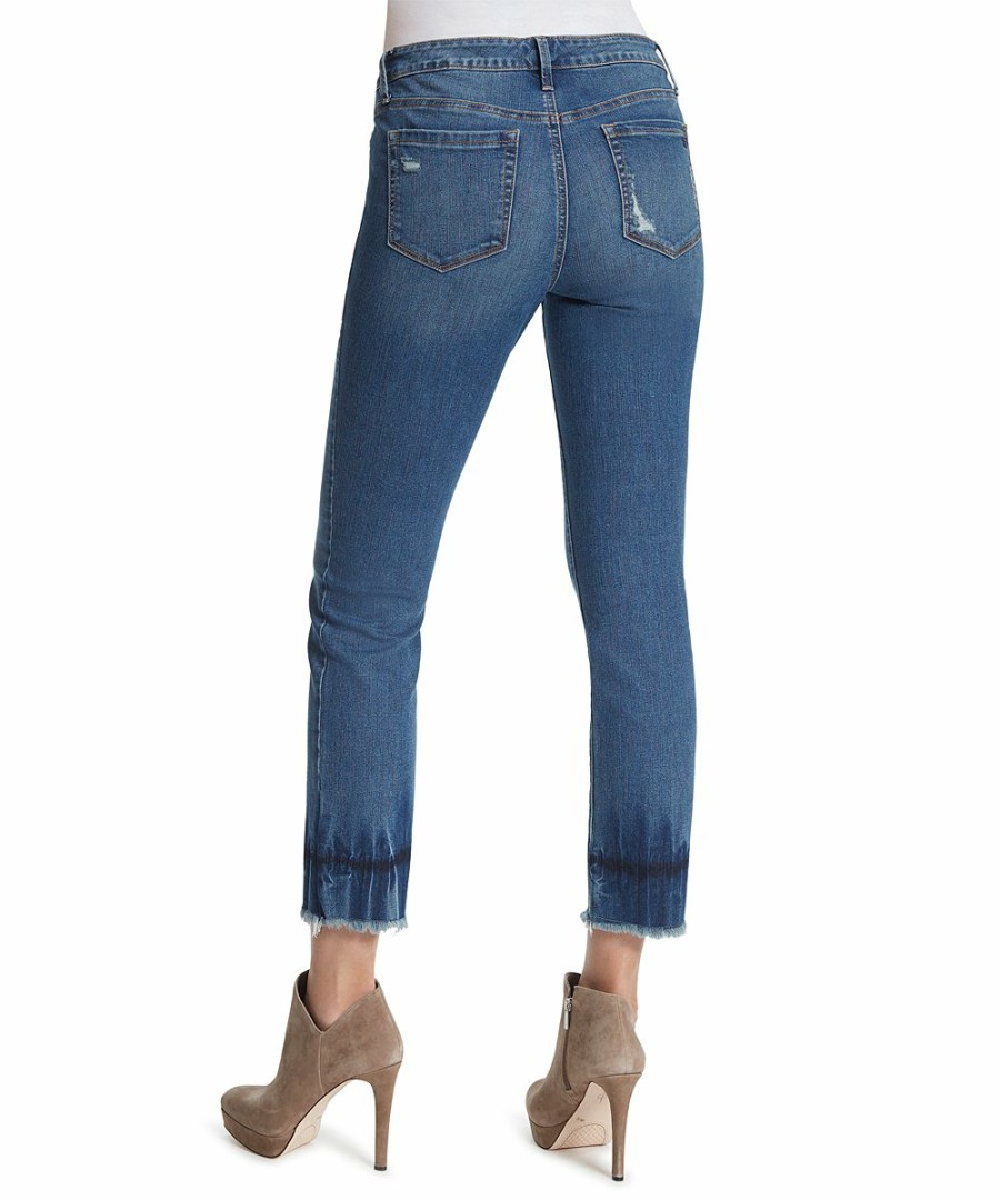 Women * | Deals Jessica Simpson Medium Blue Abstract-Trim Arrow Straight Ankle Jeans Women