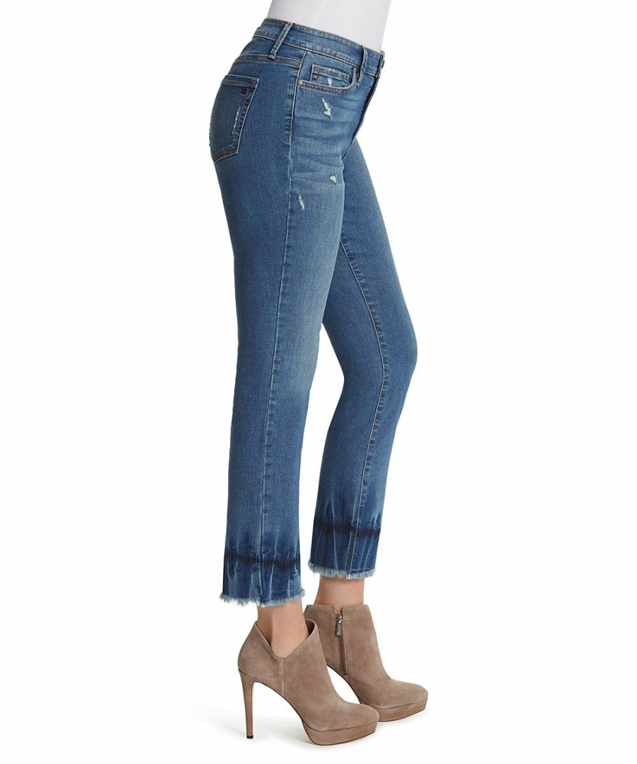 Women * | Deals Jessica Simpson Medium Blue Abstract-Trim Arrow Straight Ankle Jeans Women