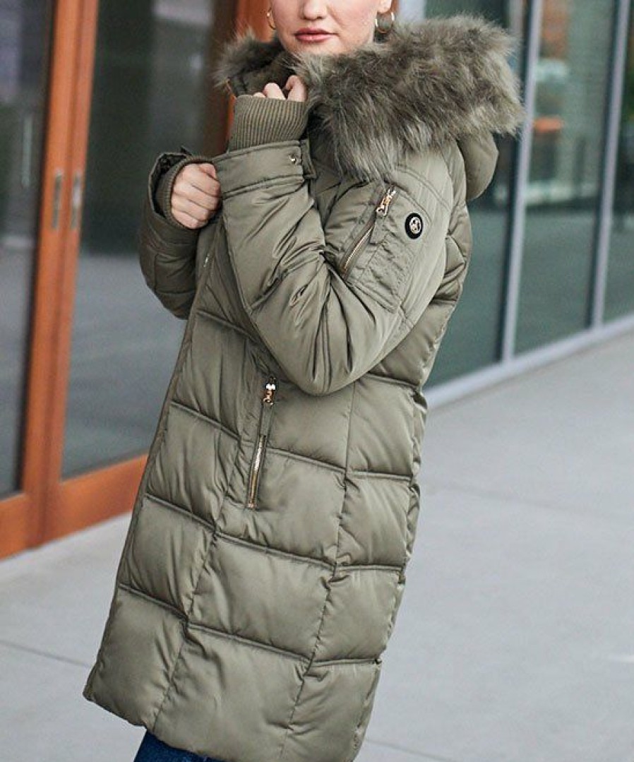 Women * | Budget Jessica Simpson Sage Faux Fur-Trim Long Puffer Coat Women & Plus