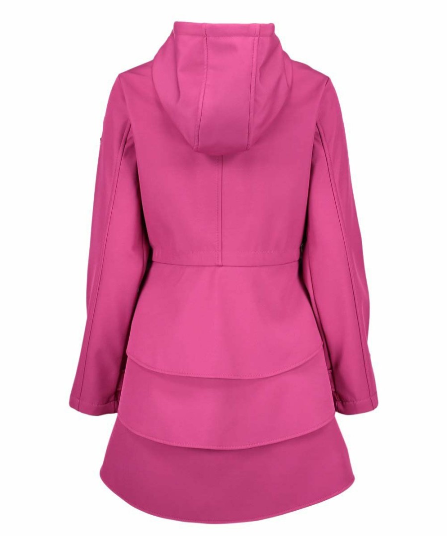 Women * | Promo Jessica Simpson Fuchsia Hooded Ruffle-Back A-Line Anorak Women & Plus