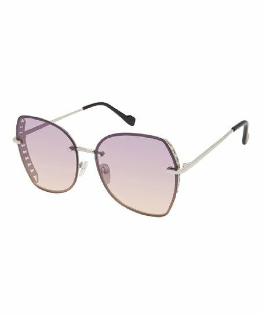 Women * | Best Deal Jessica Simpson Silvertone & Black Scroll Oversize Sunglasses For Women