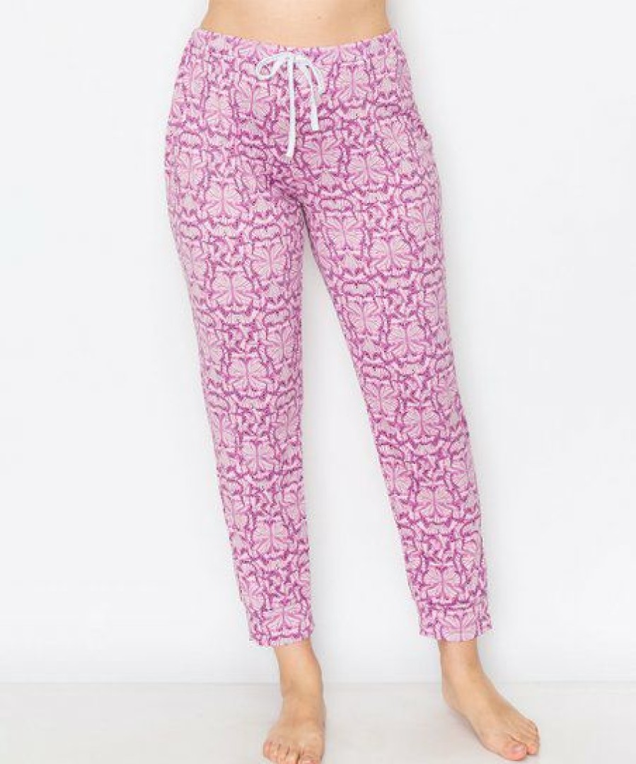 Women * | Discount Jessica Simpson Mulberry Butterfly Cuffed Pajama Pants Women