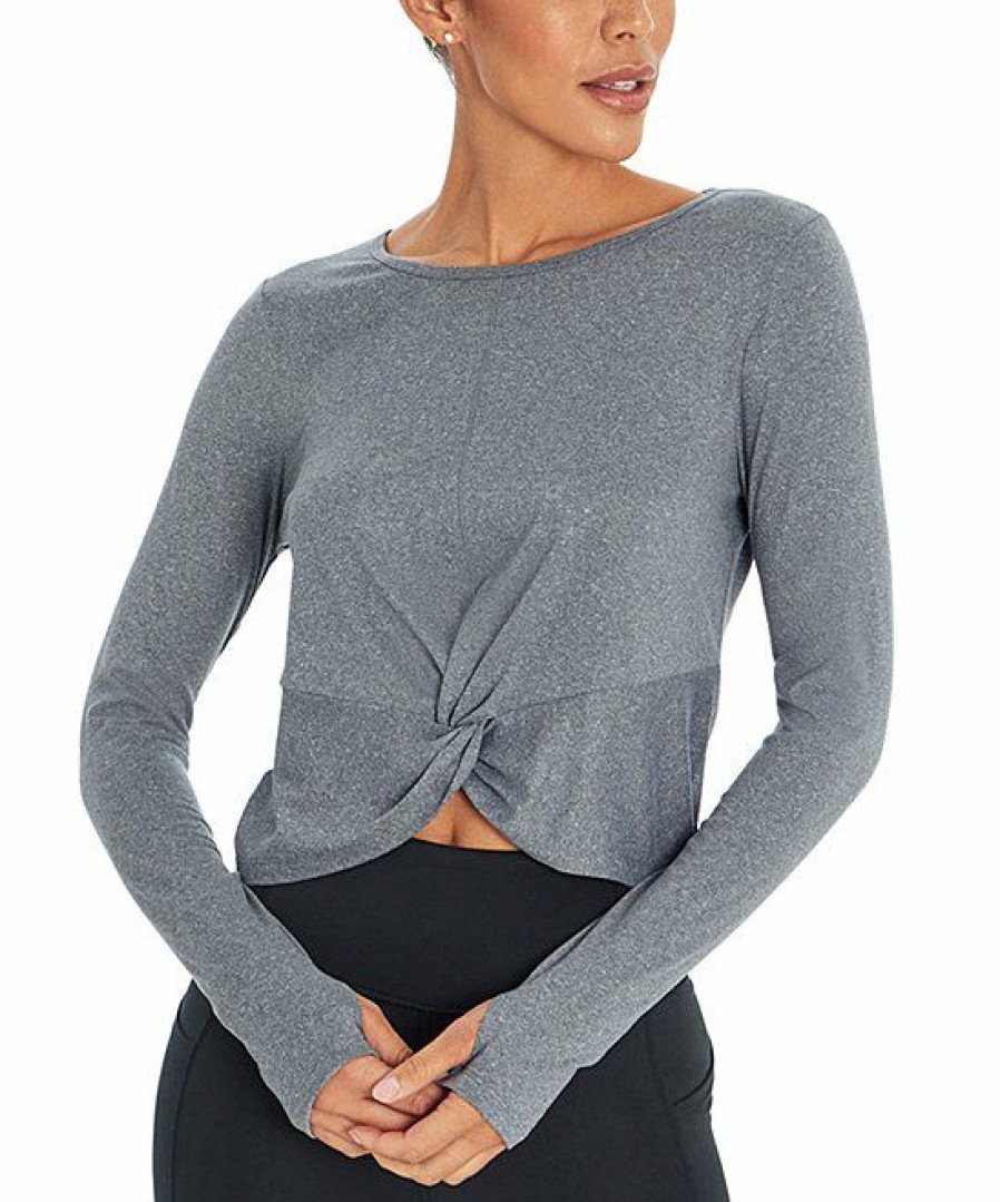 Women * | Coupon Jessica Simpson Heather Blue Margot Twist-Front Long-Sleeve Tee Women